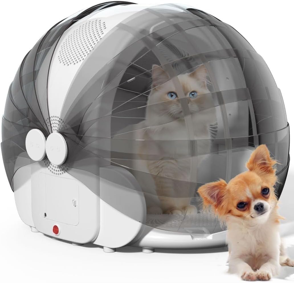 CHUCII Automatic Brushes 360° Quiet Pet Dryer Box for Dogs & Cats, White DEMO