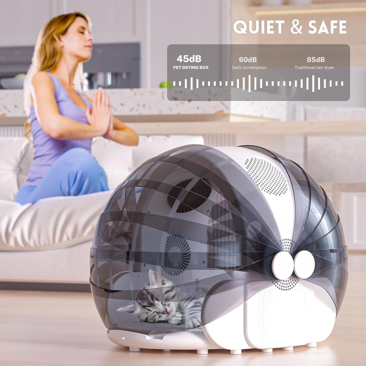 CHUCII Automatic Brushes 360° Quiet Pet Dryer Box for Dogs & Cats, White DEMO
