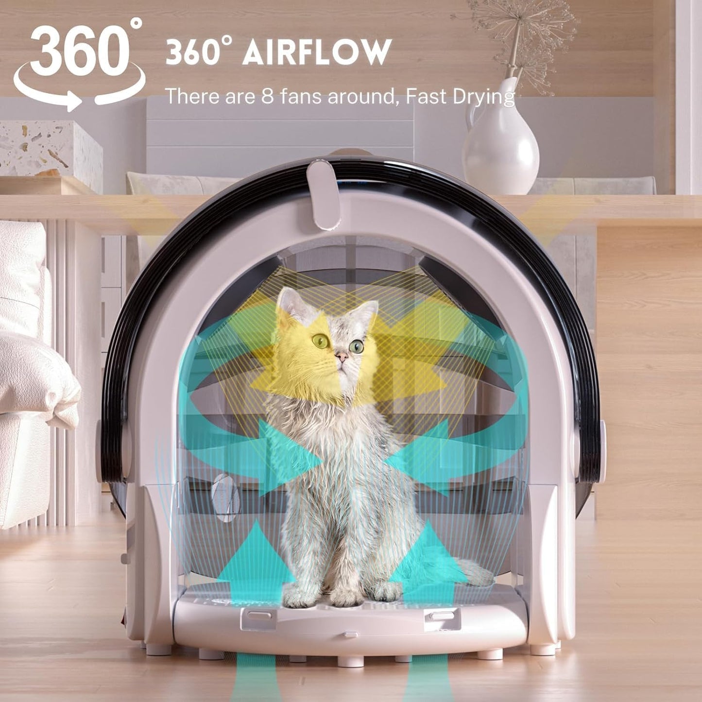 CHUCII Automatic Brushes 360° Quiet Pet Dryer Box for Dogs & Cats, White DEMO
