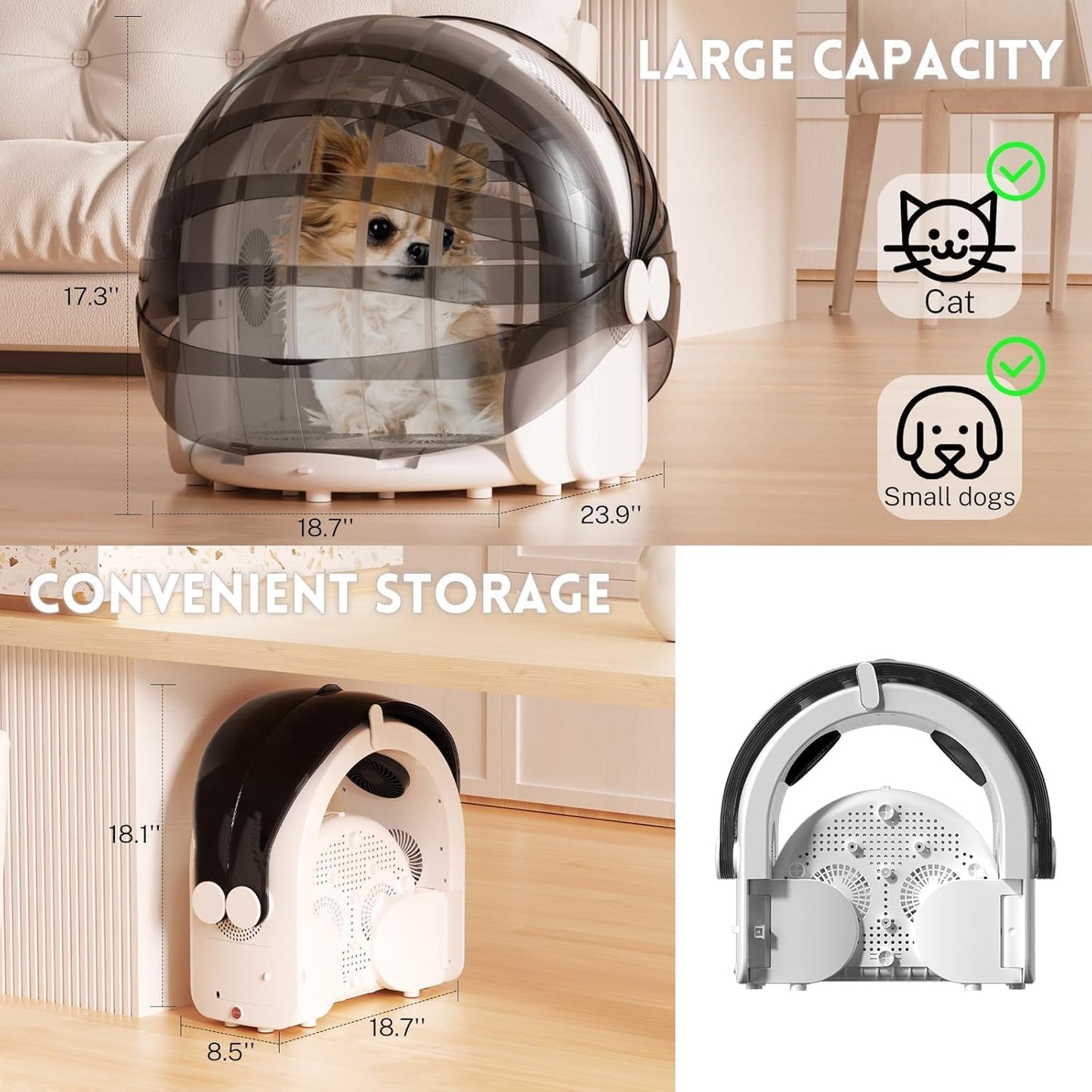 CHUCII Automatic Brushes 360° Quiet Pet Dryer Box for Dogs & Cats, White DEMO