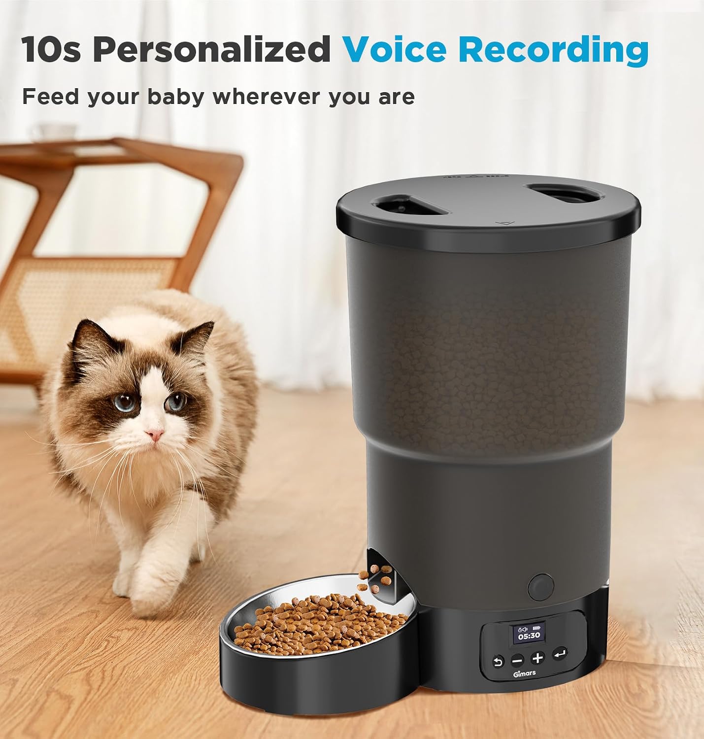 Gimars Automatic Cat Feeder Programmable 1-6 Meals 5L Capacity Black 1 Bowl NEW