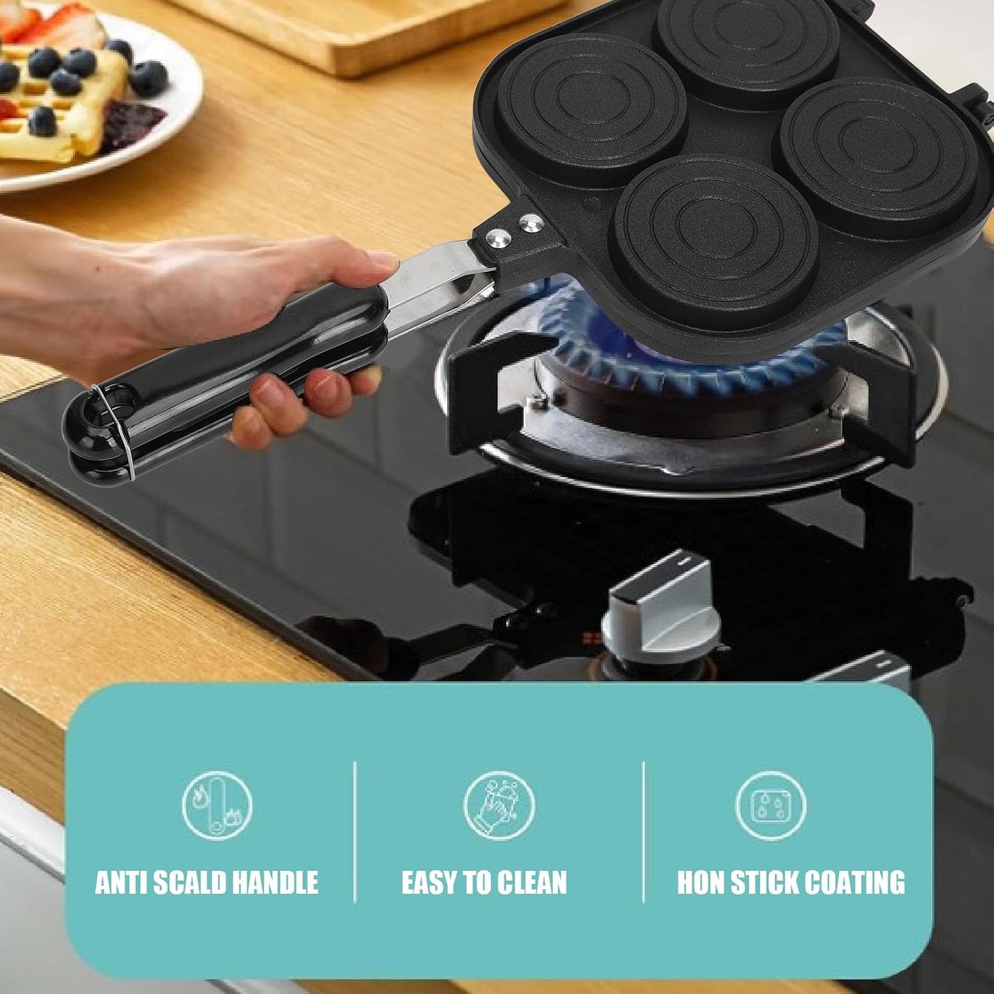 Aoutecen Double Sided Aluminum Alloy Commercial Waffle Maker Non-Stick NEW