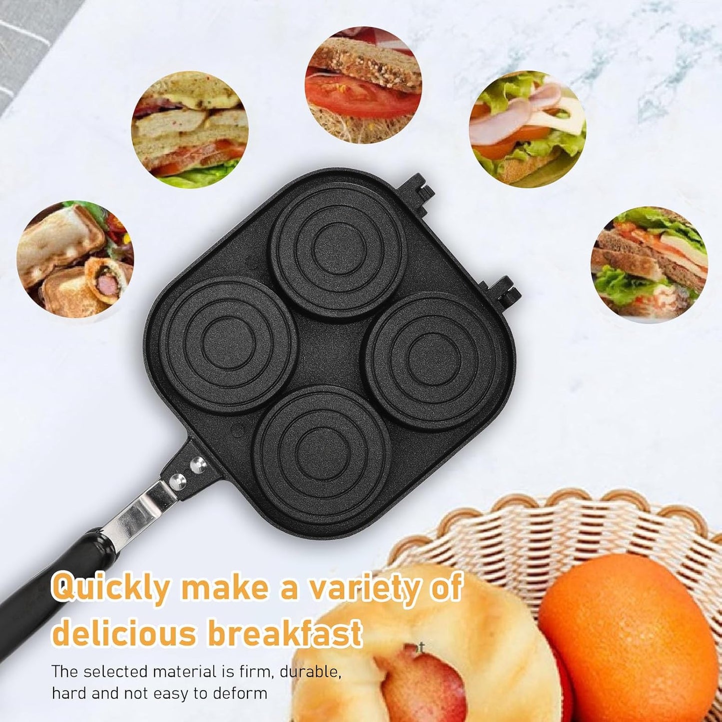 Aoutecen Double Sided Aluminum Alloy Commercial Waffle Maker Non-Stick NEW