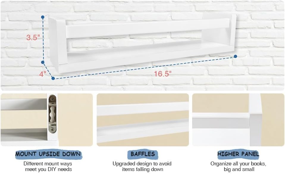 QYINXIU Large Solid Wood Wall Mounted Floating Shelves for Nursery Decor DEMO