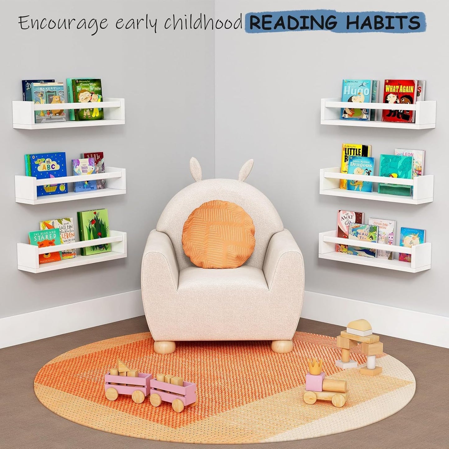 QYINXIU Large Solid Wood Wall Mounted Floating Shelves for Nursery Decor DEMO