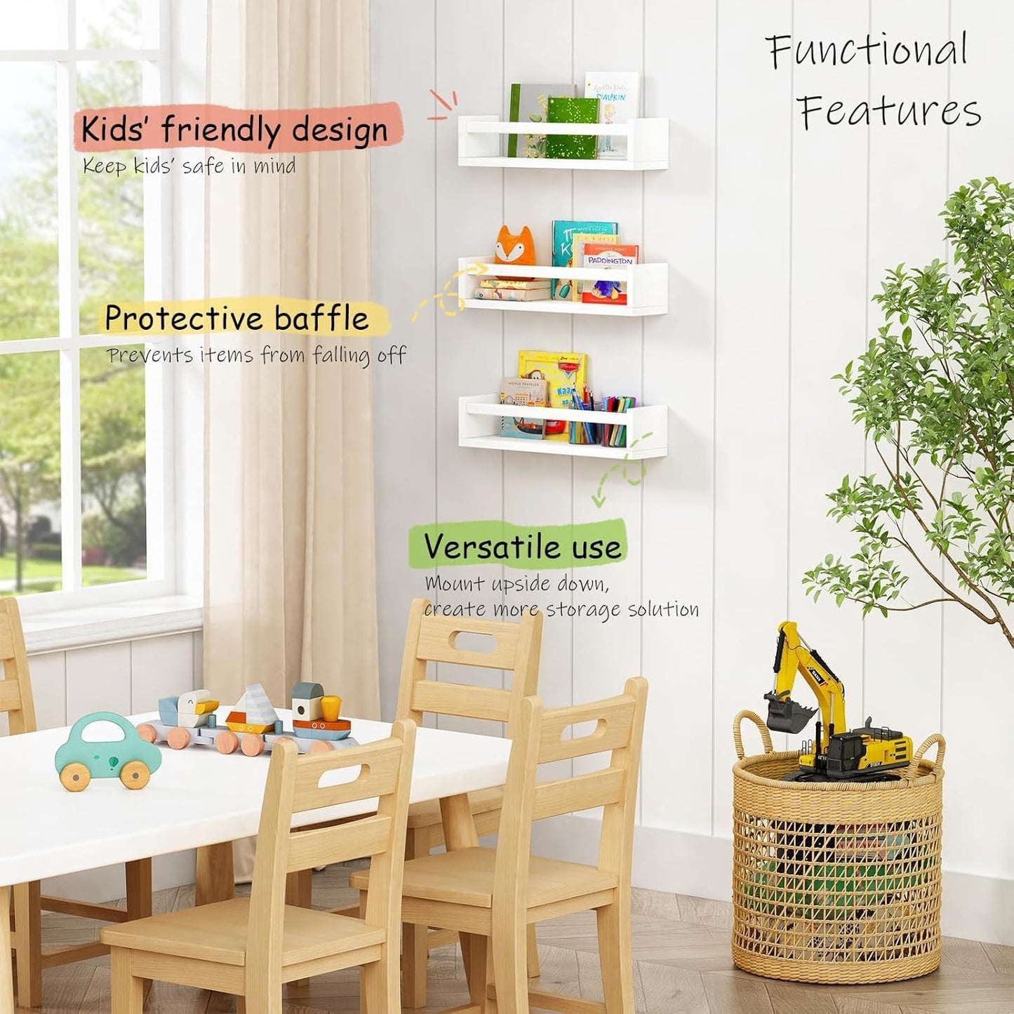 QYINXIU Large Solid Wood Wall Mounted Floating Shelves for Nursery Decor DEMO