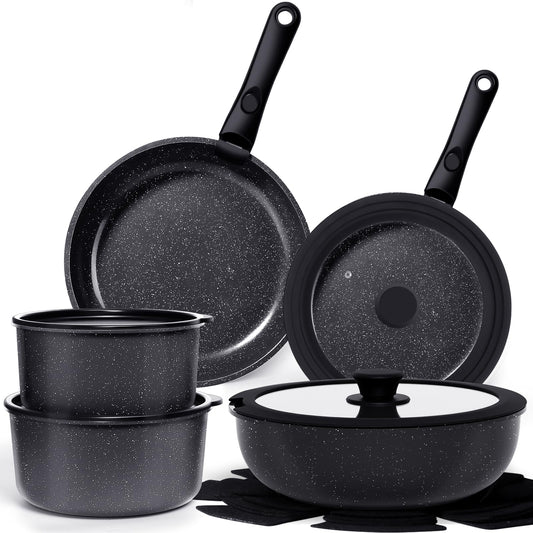 GiPP Ceramic Non-Stick Pot and Pan Set with Detachable Handle, Dark Grey NEW