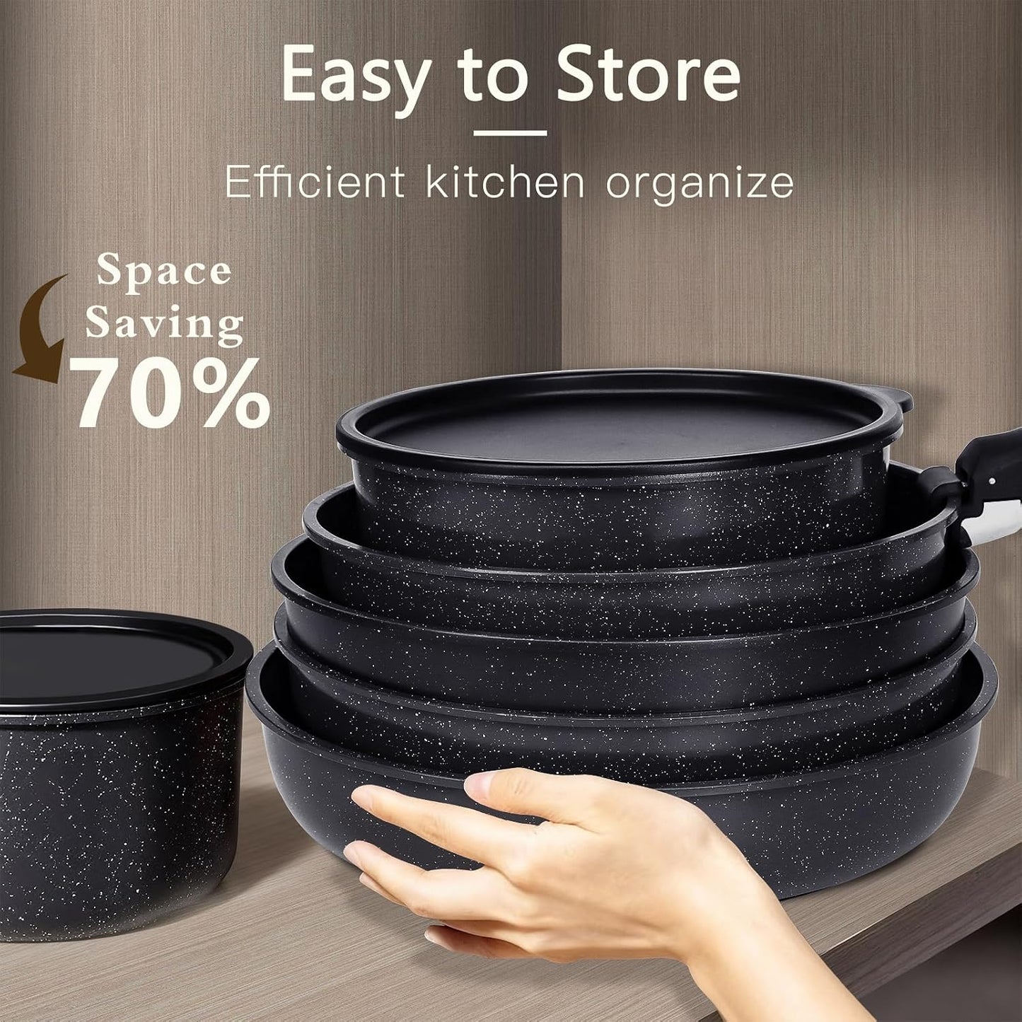 GiPP Ceramic Non-Stick Pot and Pan Set with Detachable Handle, Dark Grey NEW
