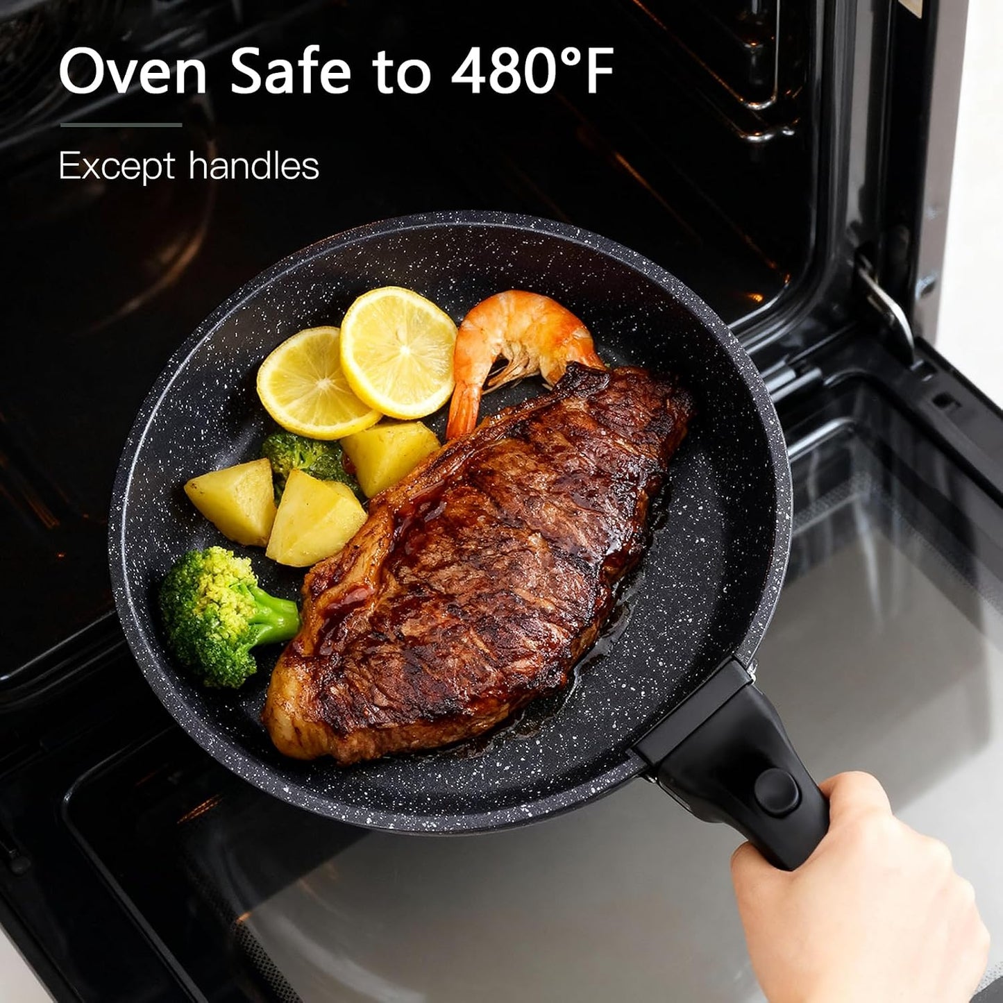 GiPP Ceramic Non-Stick Pot and Pan Set with Detachable Handle, Dark Grey NEW
