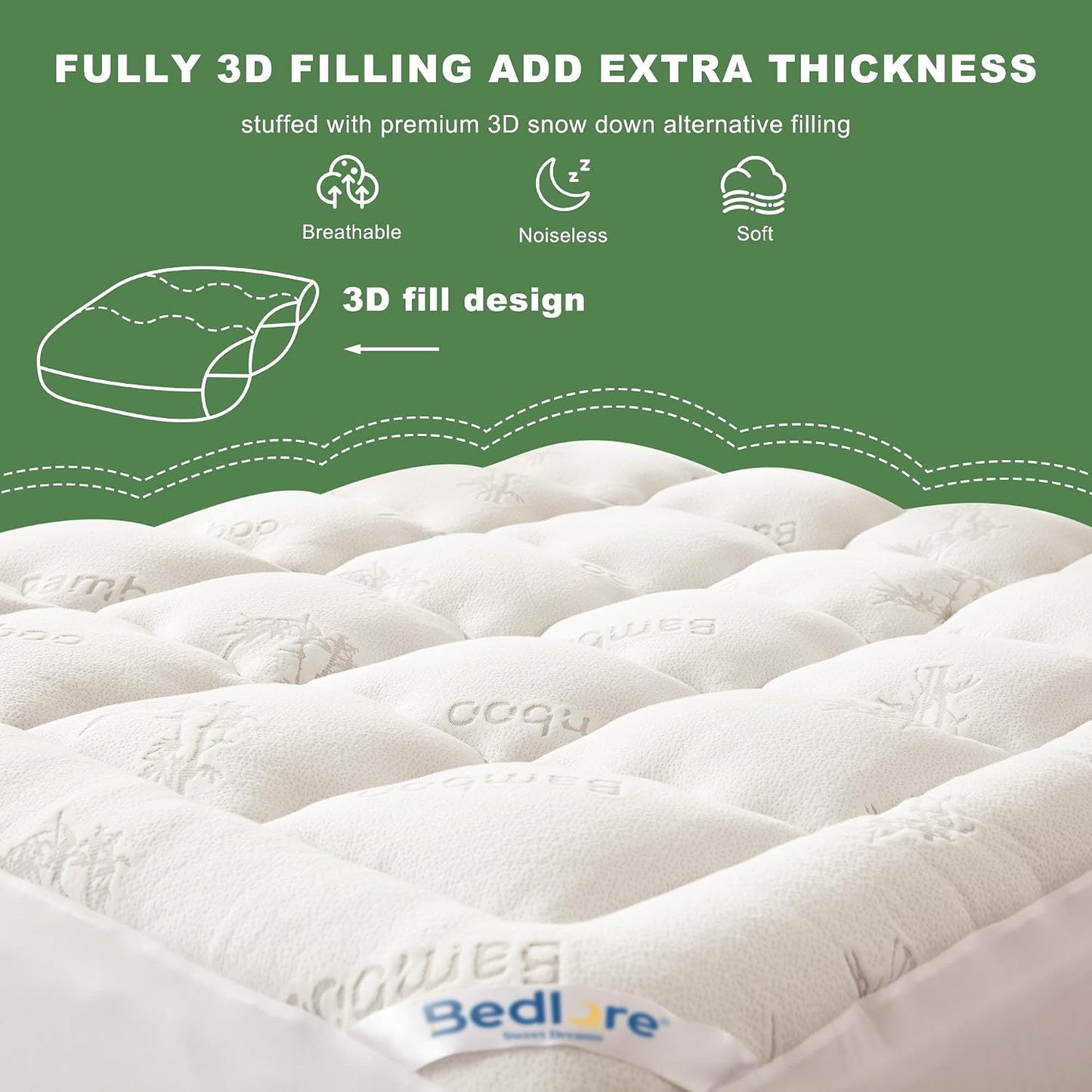 BEDLORE White Single Mattress Topper Viscose Derived from Bamboo Thick NEW