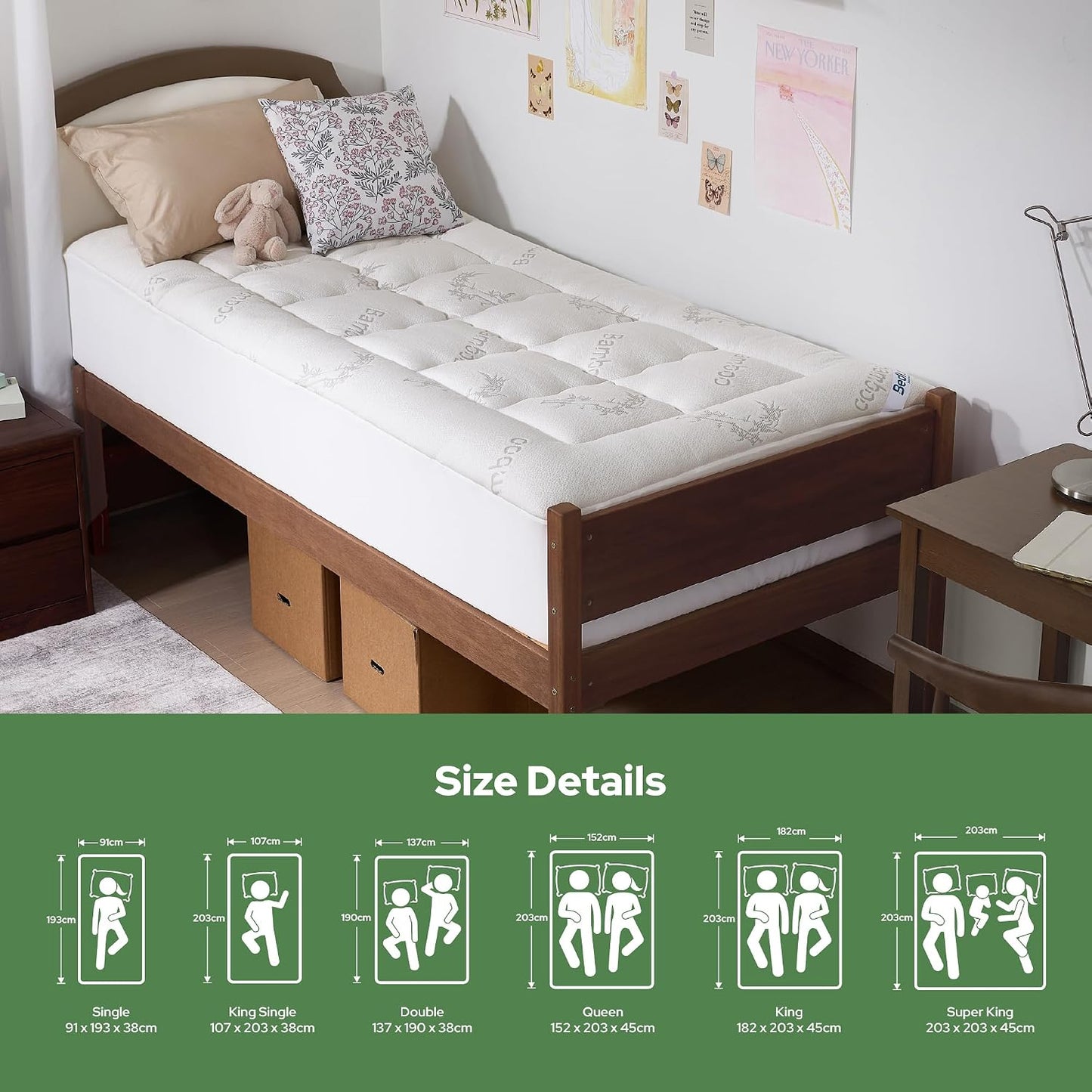 BEDLORE White Single Mattress Topper Viscose Derived from Bamboo Thick NEW