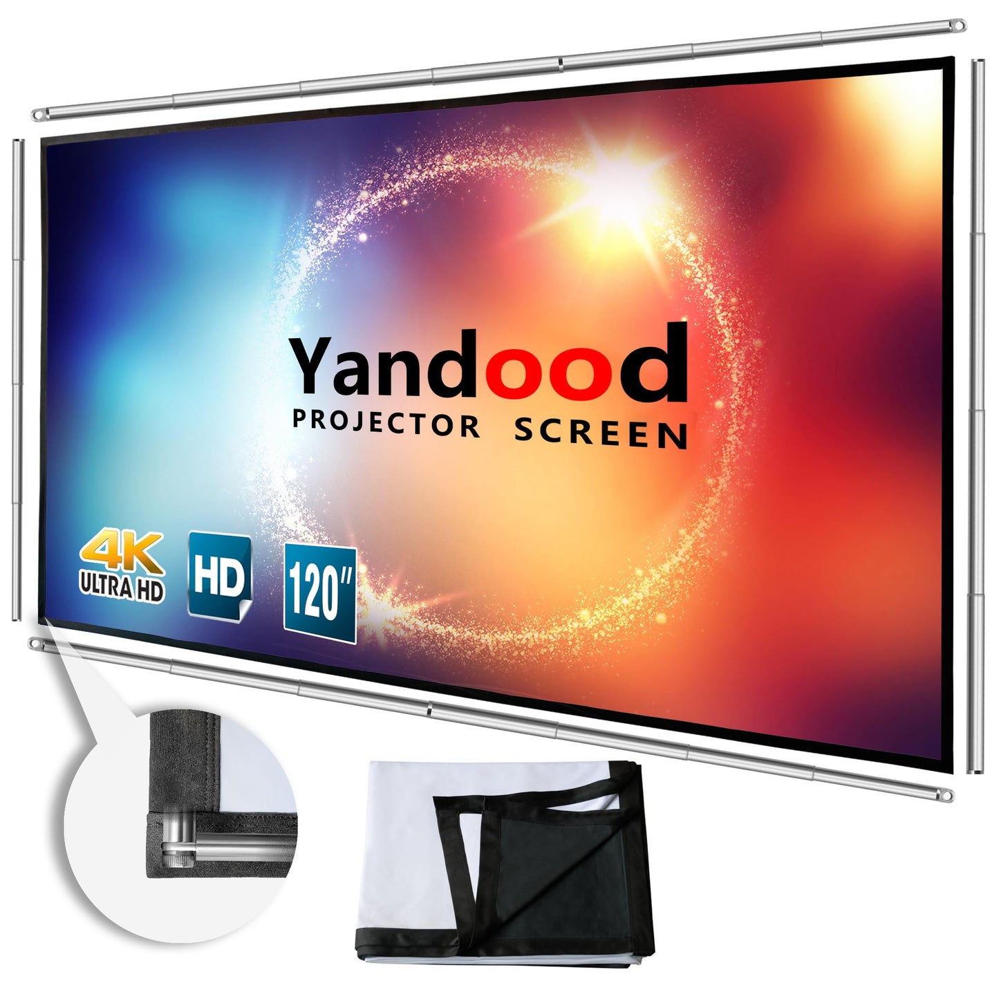 Yandood 120 Inch Portable Projection Screen with Combined Pole Frame Grey DEMO