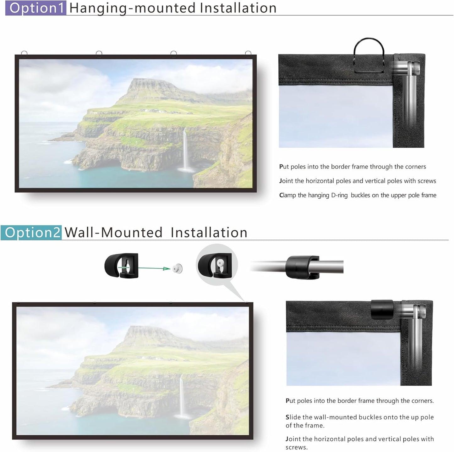 Yandood 120 Inch Portable Projection Screen with Combined Pole Frame Grey DEMO