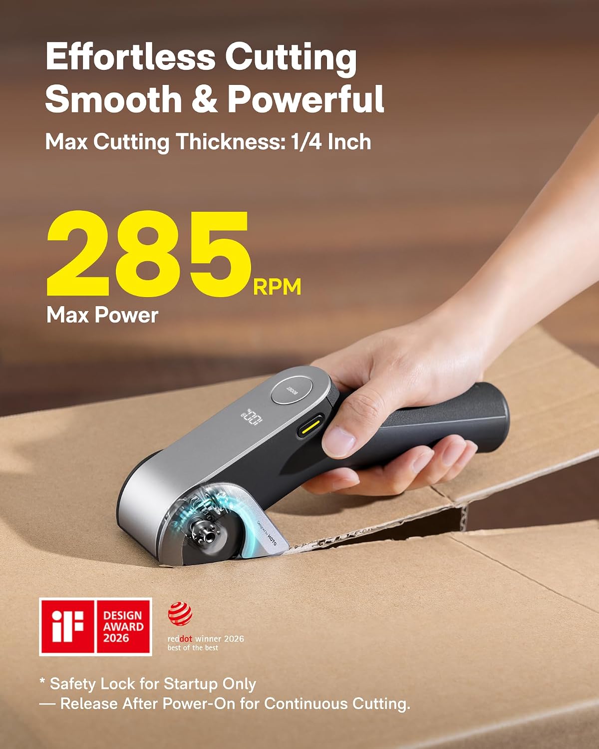 HOTO EdgeFlow Cordless Gray Electric Rotary Fabric Cutter for Sewing, DEMO