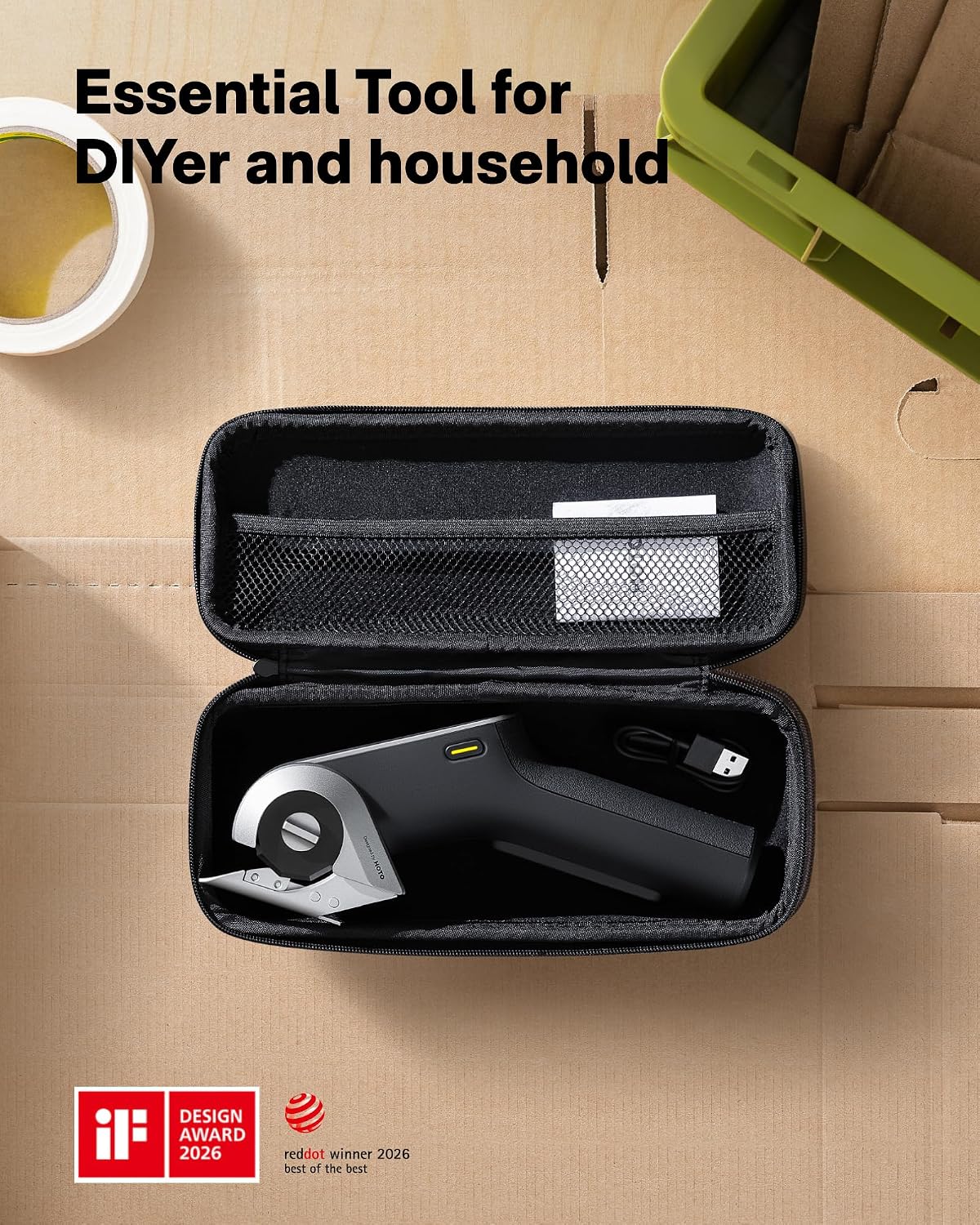 HOTO EdgeFlow Cordless Gray Electric Rotary Fabric Cutter for Sewing, DEMO
