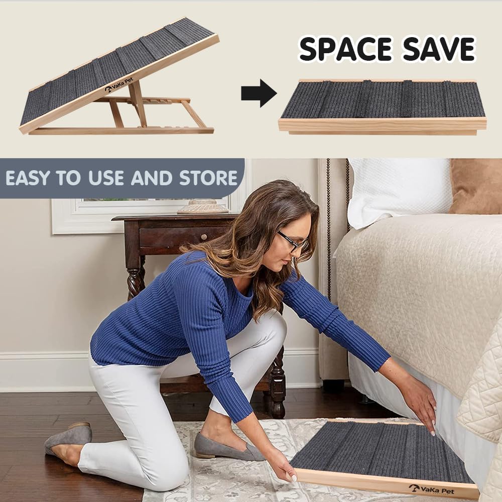 VAKA Foldable Vehicle Ramps Non-Slip Adjustable Dog Ramp for Bed, Couch, DEMO