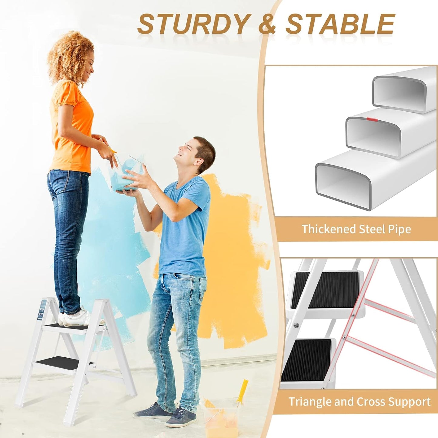 SPIEEK Folding Step Stool Wide Anti-Slip Thickened Pedal, White Sturdy DEMO