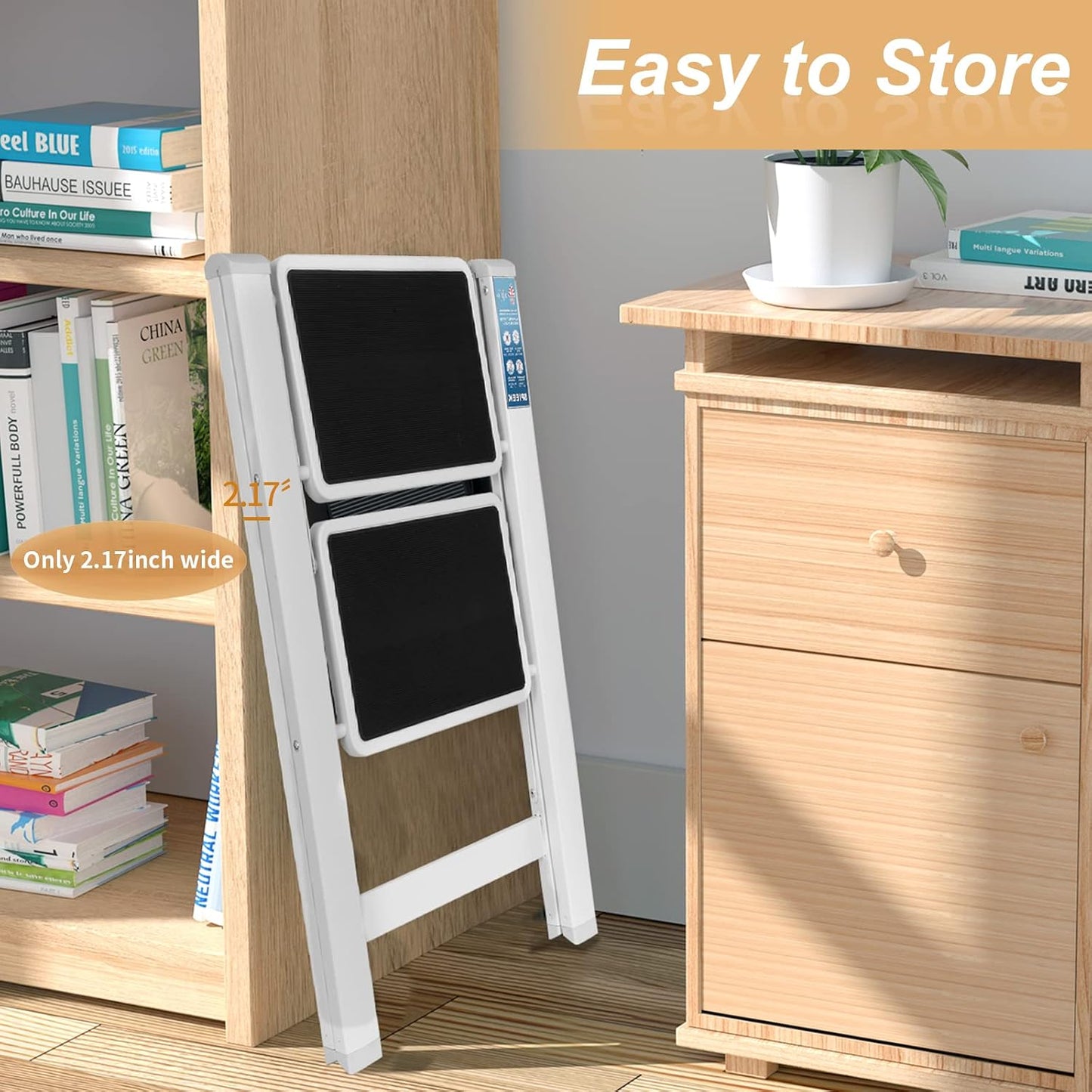SPIEEK Folding Step Stool Wide Anti-Slip Thickened Pedal, White Sturdy DEMO