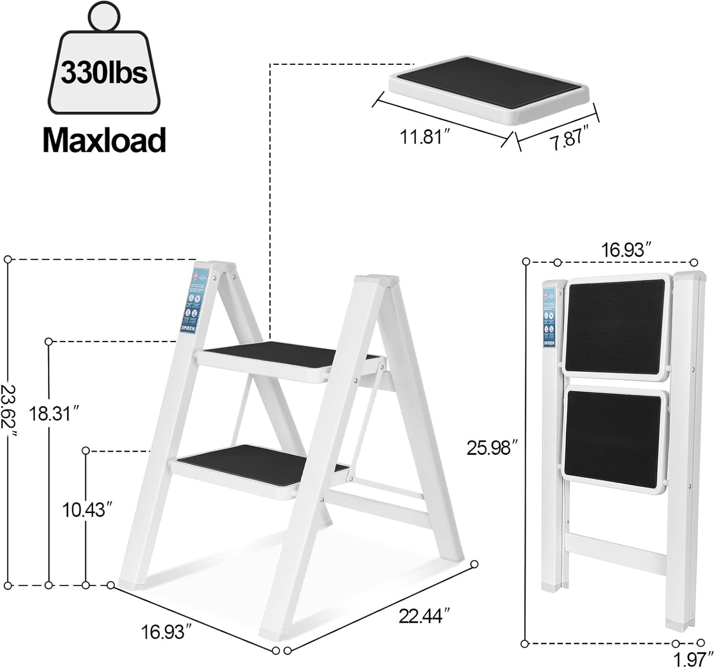 SPIEEK Folding Step Stool Wide Anti-Slip Thickened Pedal, White Sturdy DEMO