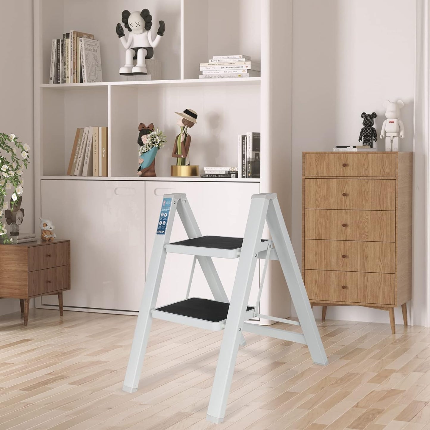 SPIEEK Folding Step Stool Wide Anti-Slip Thickened Pedal, White Sturdy DEMO