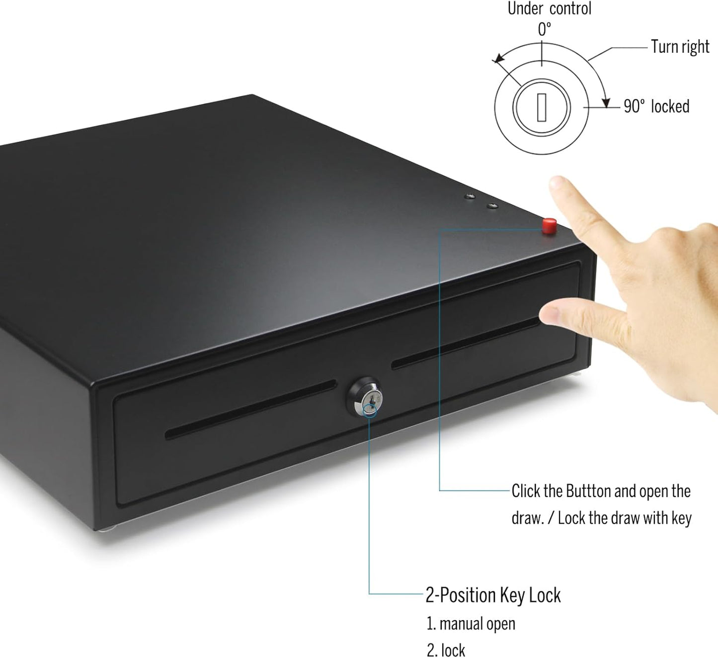 16 Inch Cash Register Drawer with Manual Key and Push Button Release Lock DEMO
