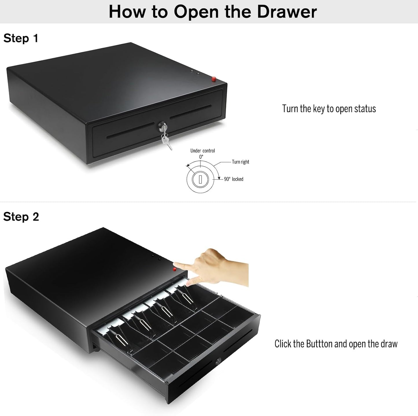 16 Inch Cash Register Drawer with Manual Key and Push Button Release Lock DEMO