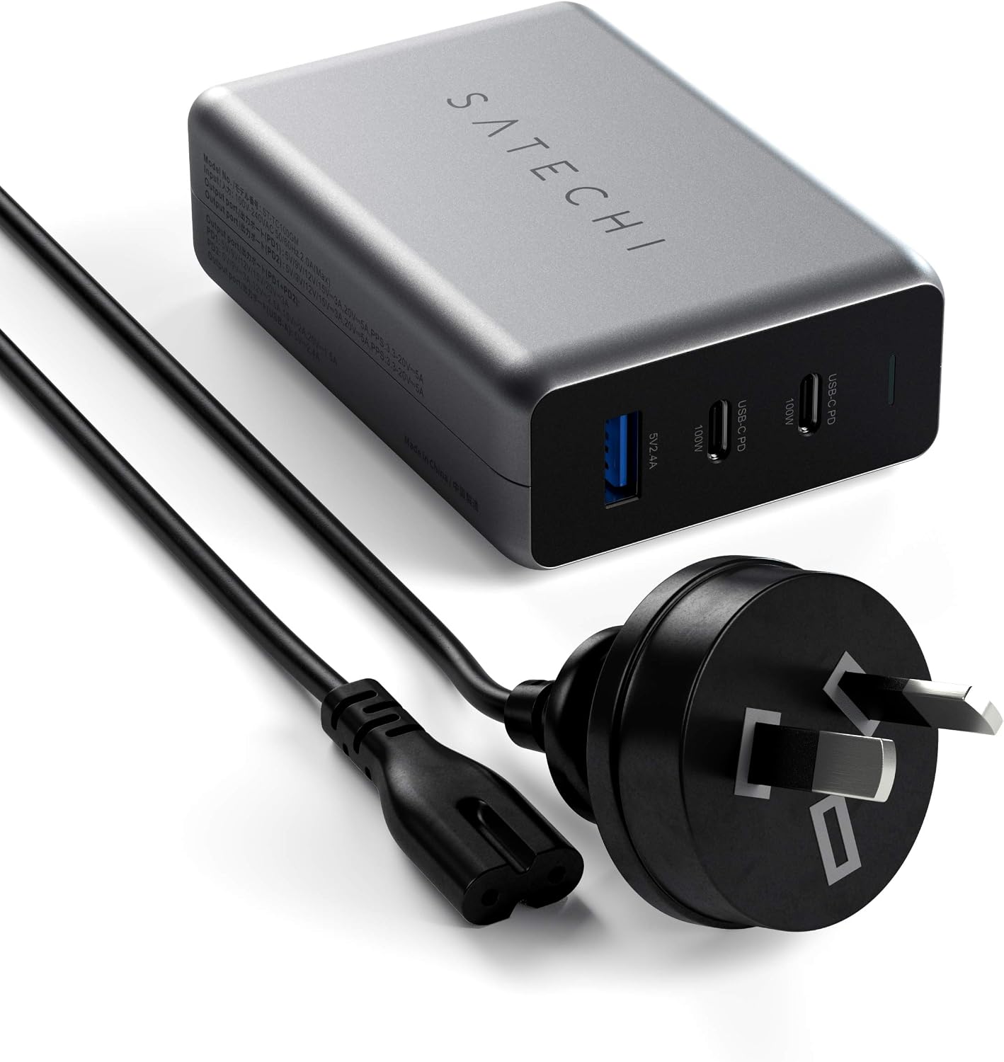 Satechi 100W USB-C PD Compact GaN Charger Fast Charging Station Space Gray NEW