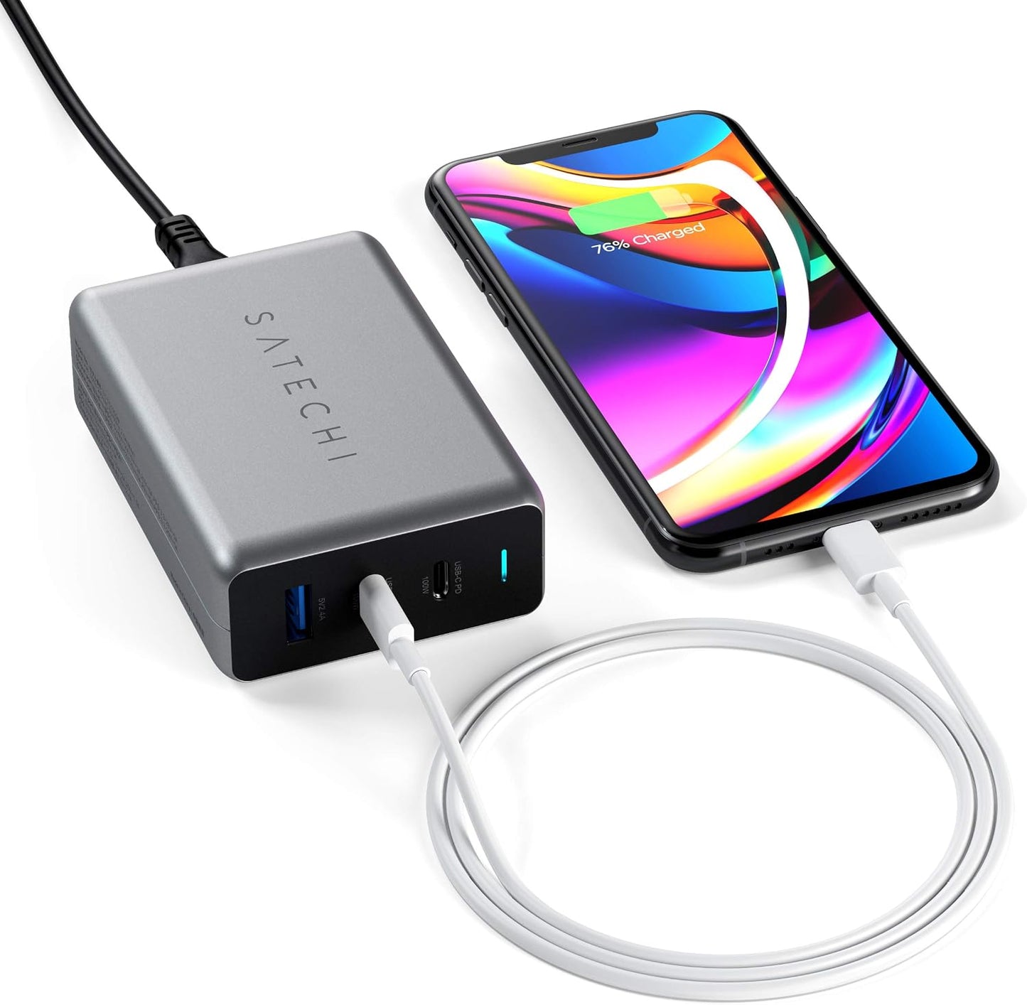 Satechi 100W USB-C PD Compact GaN Charger Fast Charging Station Space Gray NEW