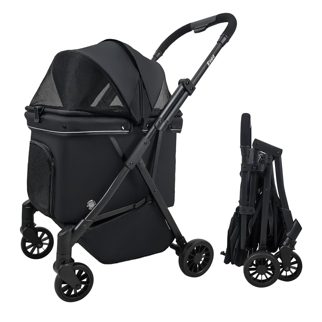 ESEZ Lightweight Strollers Compact Alloy Steel Dog Stroller, Black Foldable NEW