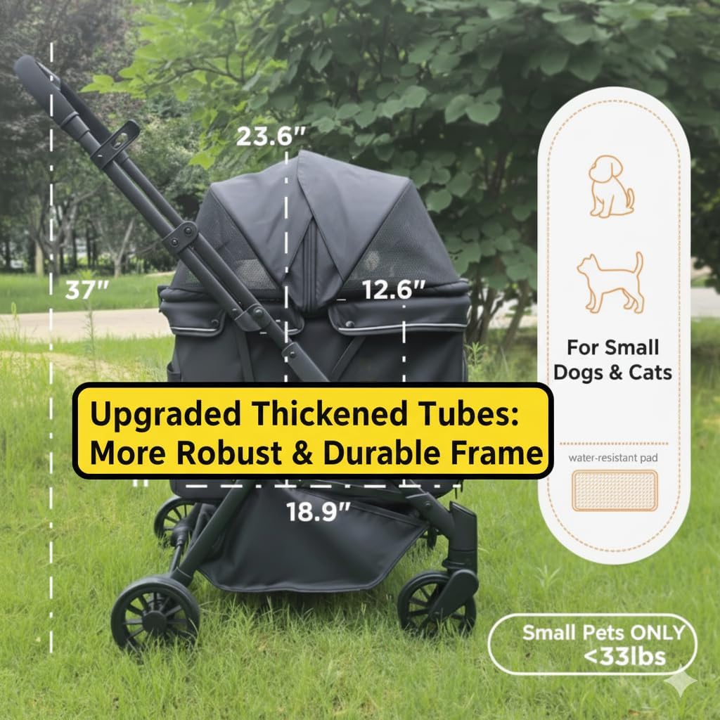 ESEZ Lightweight Strollers Compact Alloy Steel Dog Stroller, Black Foldable NEW
