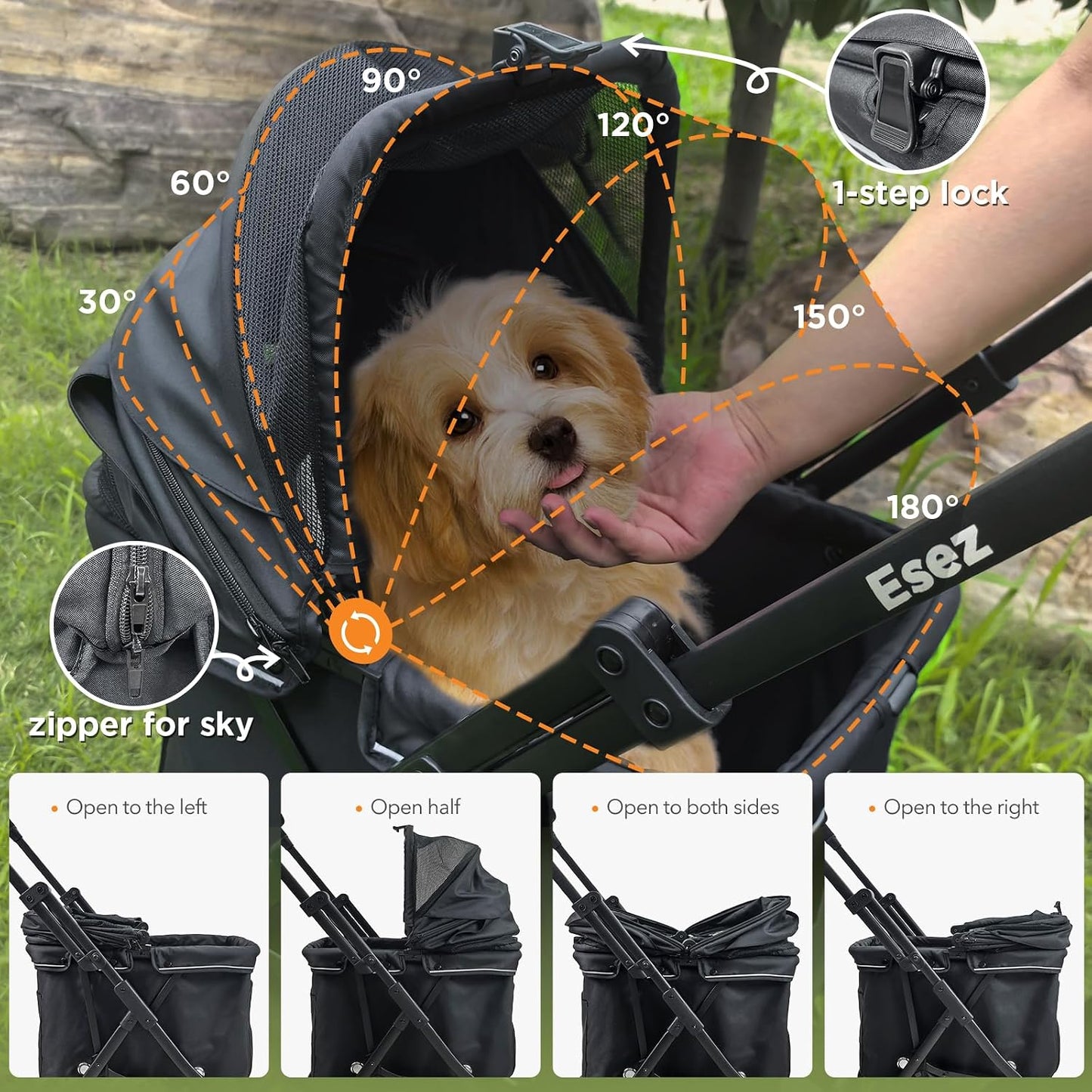 ESEZ Lightweight Strollers Compact Alloy Steel Dog Stroller, Black Foldable NEW