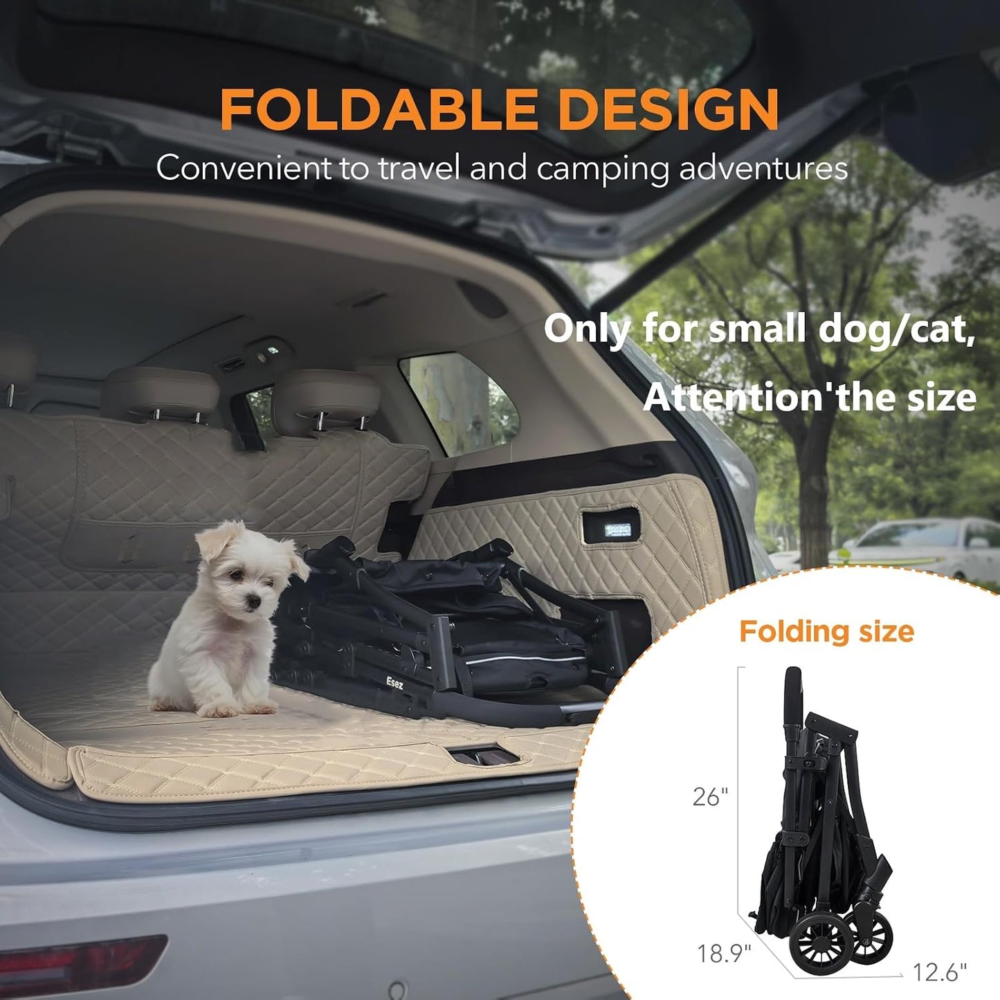 ESEZ Lightweight Strollers Compact Alloy Steel Dog Stroller, Black Foldable NEW