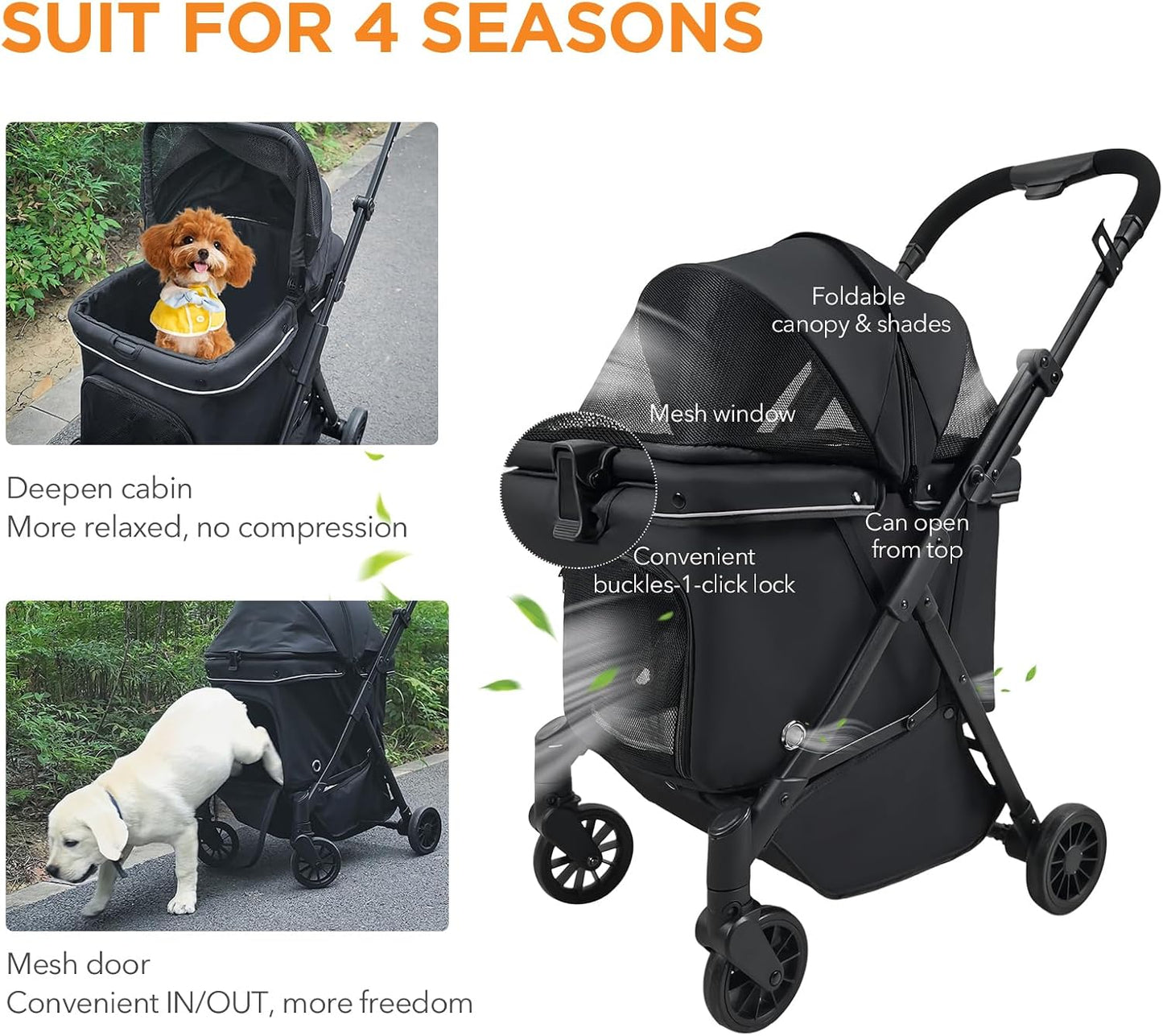 ESEZ Lightweight Strollers Compact Alloy Steel Dog Stroller, Black Foldable NEW