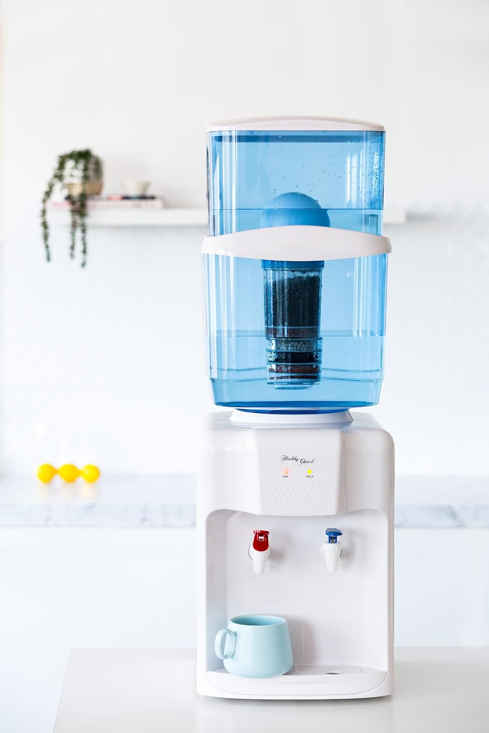 HEALTHY CHOICE Dual-Tap Water Dispenser Hot and Cold Compact Jugs Blue NEW