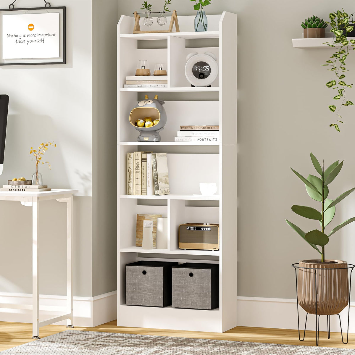 Hzuaneri 6-Tier Bookcases Tall Bookcase Open Storage Display Shelves White DEMO