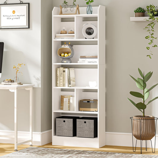 Hzuaneri 6-Tier Bookcases Tall Bookcase Open Storage Display Shelves White DEMO
