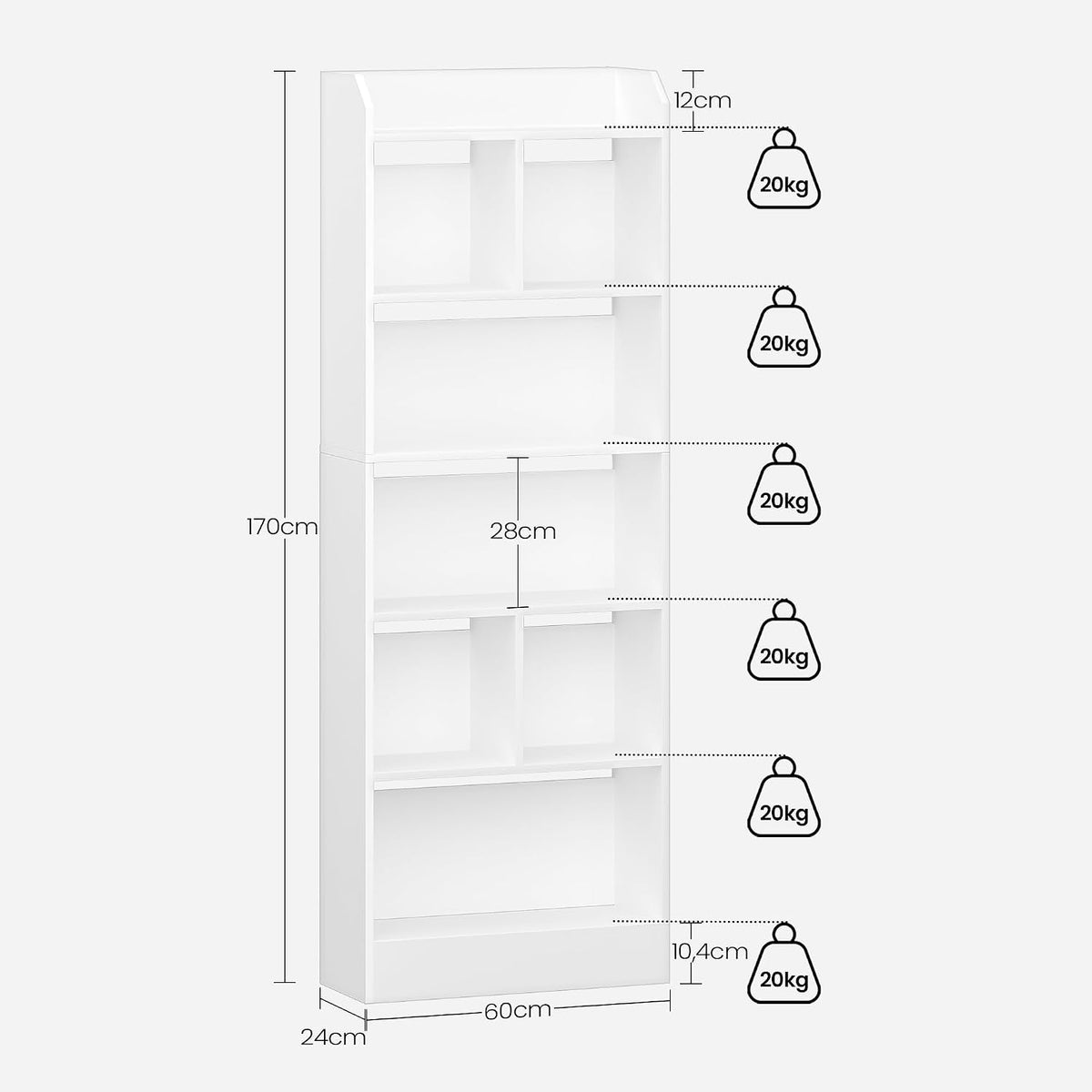 Hzuaneri 6-Tier Bookcases Tall Bookcase Open Storage Display Shelves White DEMO