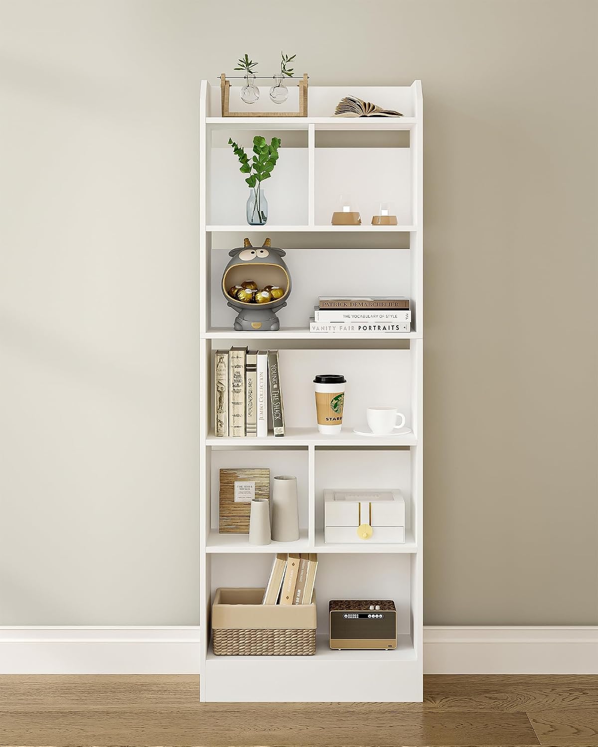 Hzuaneri 6-Tier Bookcases Tall Bookcase Open Storage Display Shelves White DEMO
