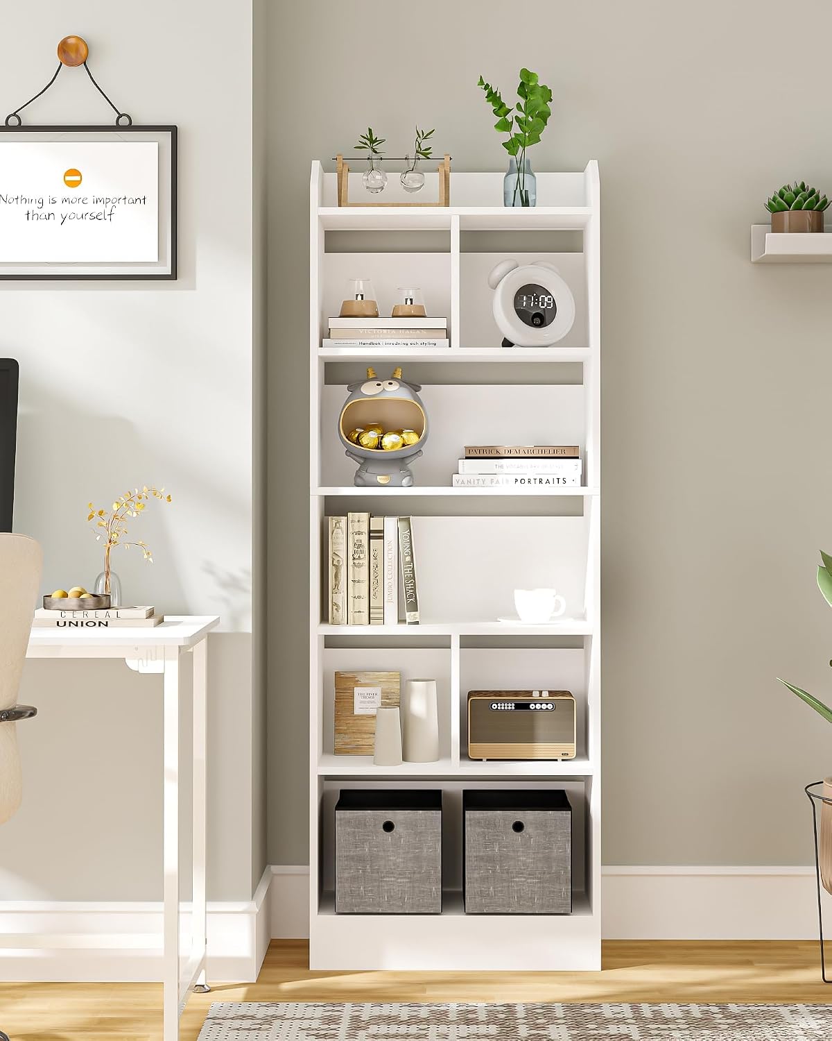 Hzuaneri 6-Tier Bookcases Tall Bookcase Open Storage Display Shelves White DEMO