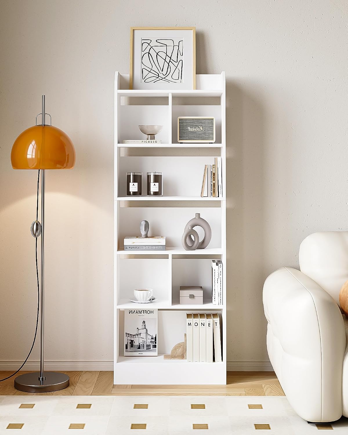 Hzuaneri 6-Tier Bookcases Tall Bookcase Open Storage Display Shelves White DEMO