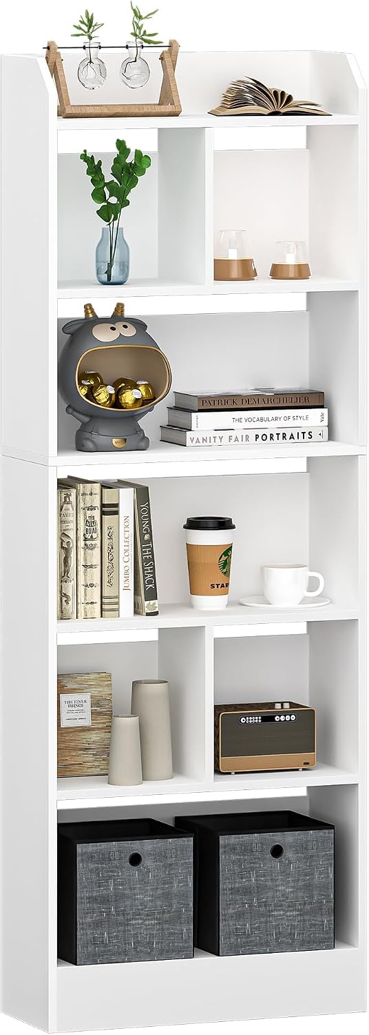 Hzuaneri 6-Tier Bookcases Tall Bookcase Open Storage Display Shelves White DEMO