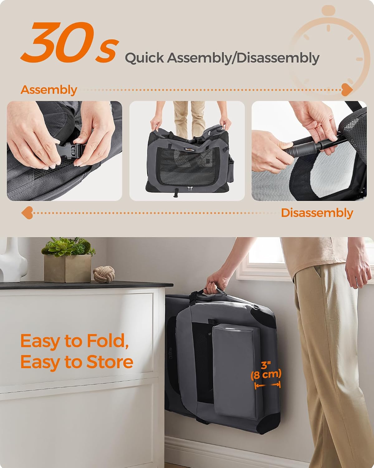Feandrea Foldable Portable Soft-Sided Pet Carrier for Cats and Small Dogs, DEMO