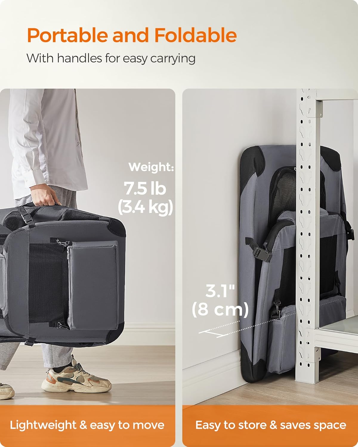 Feandrea Foldable Portable Soft-Sided Pet Carrier for Cats and Small Dogs, DEMO