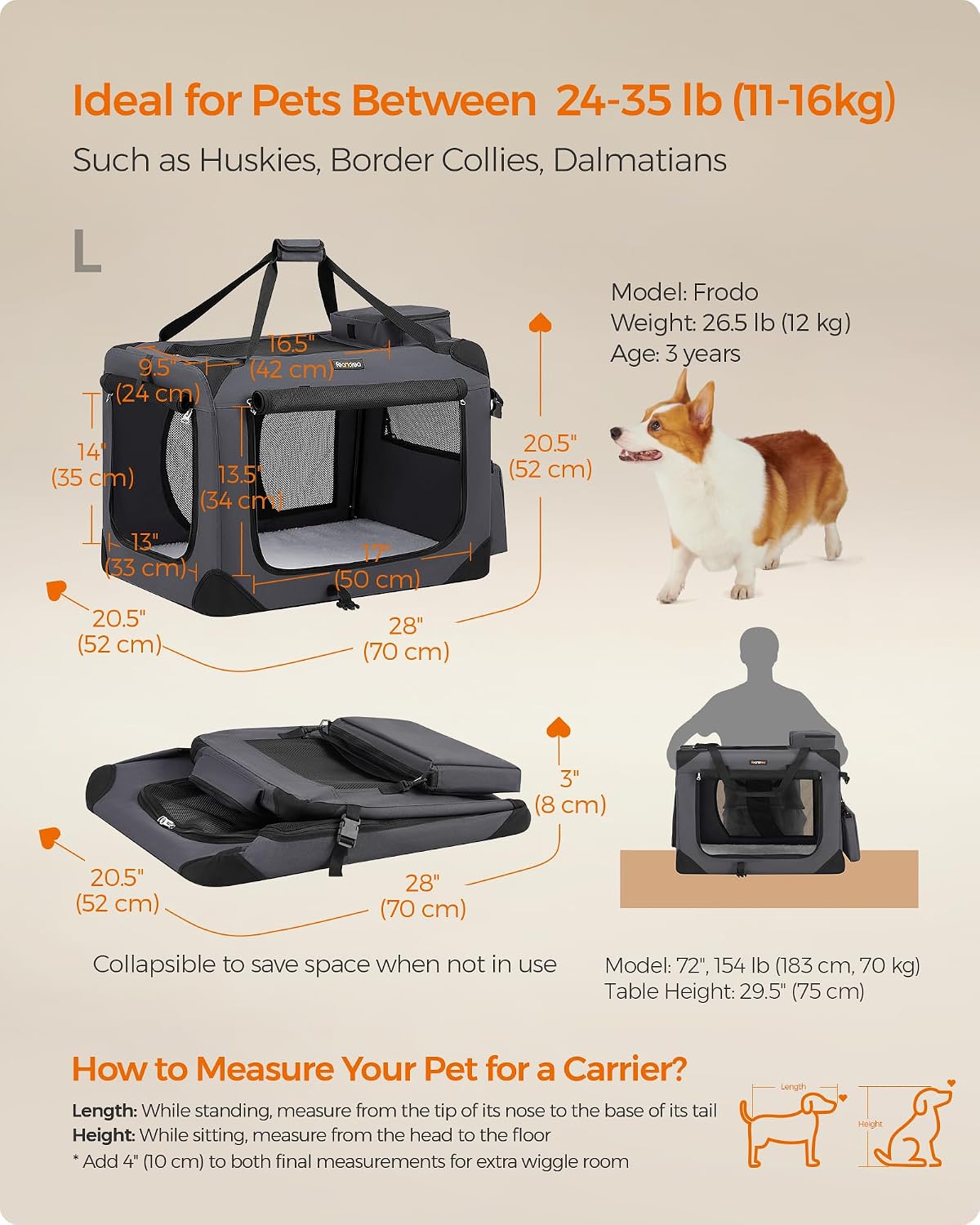 Feandrea Foldable Portable Soft-Sided Pet Carrier for Cats and Small Dogs, DEMO