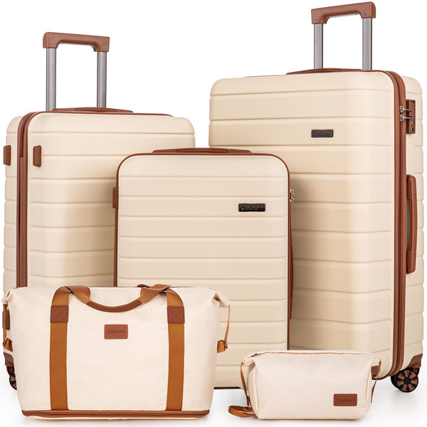 Cosbarn 5 Piece Beige Luggage Sets with Spinner Wheels and TSA Lock for DEMO