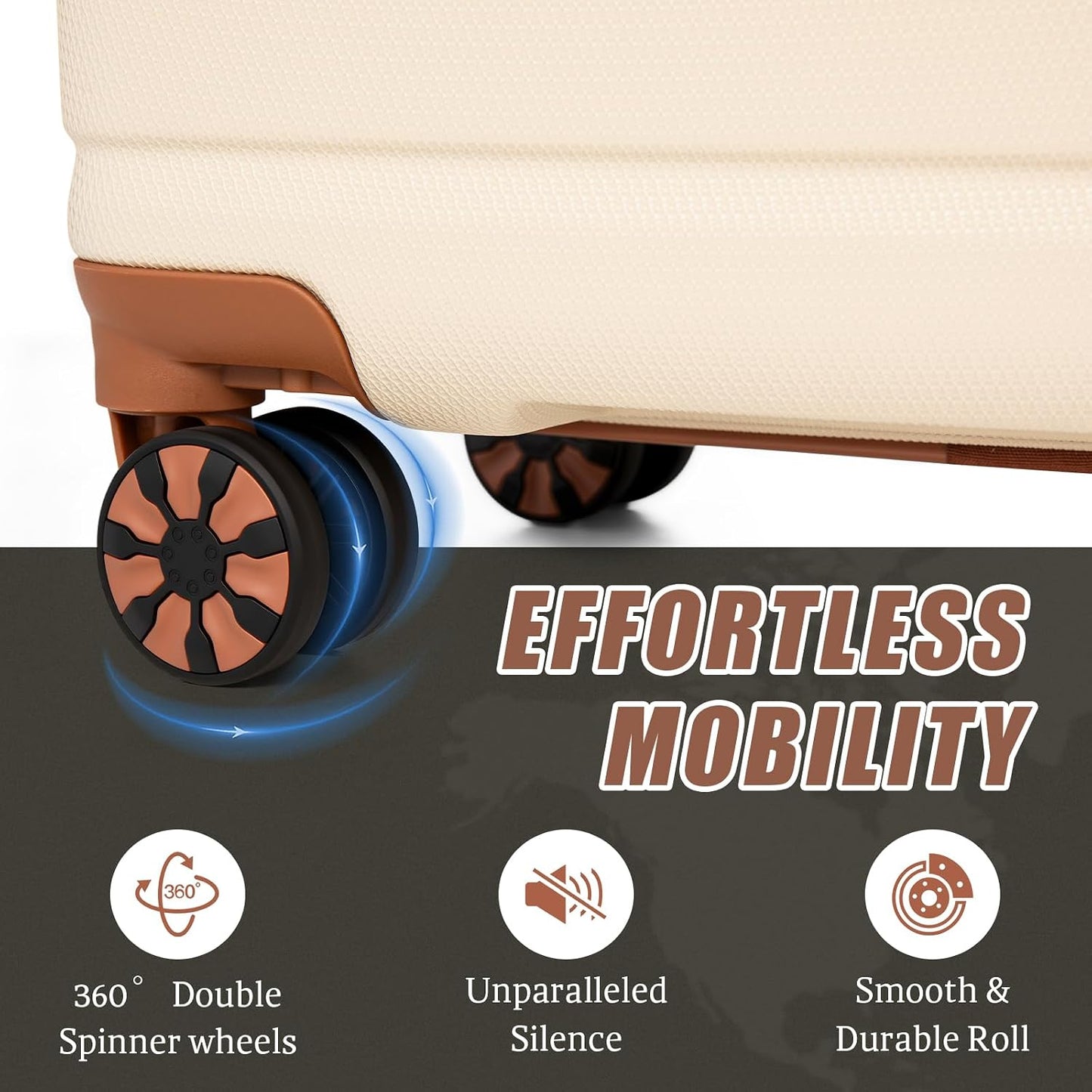 Cosbarn 5 Piece Beige Luggage Sets with Spinner Wheels and TSA Lock for DEMO