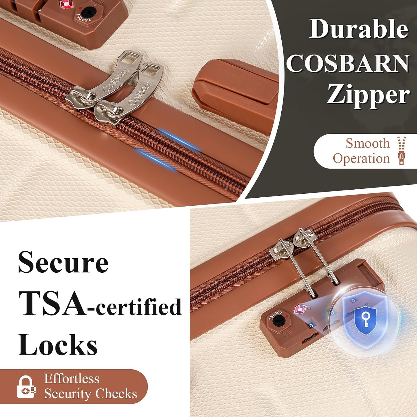 Cosbarn 5 Piece Beige Luggage Sets with Spinner Wheels and TSA Lock for DEMO