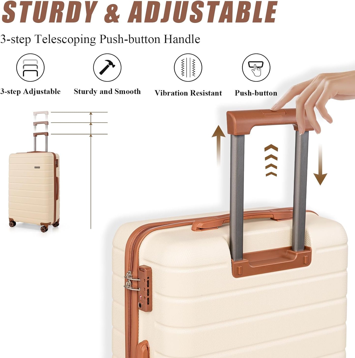 Cosbarn 5 Piece Beige Luggage Sets with Spinner Wheels and TSA Lock for DEMO