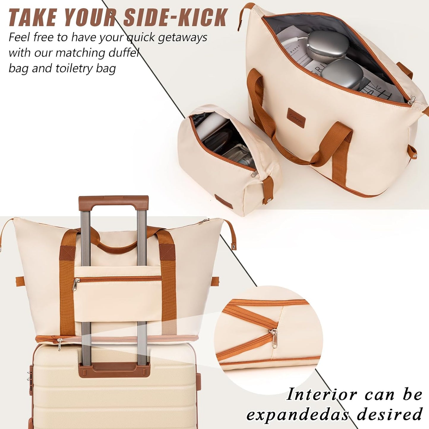 Cosbarn 5 Piece Beige Luggage Sets with Spinner Wheels and TSA Lock for DEMO