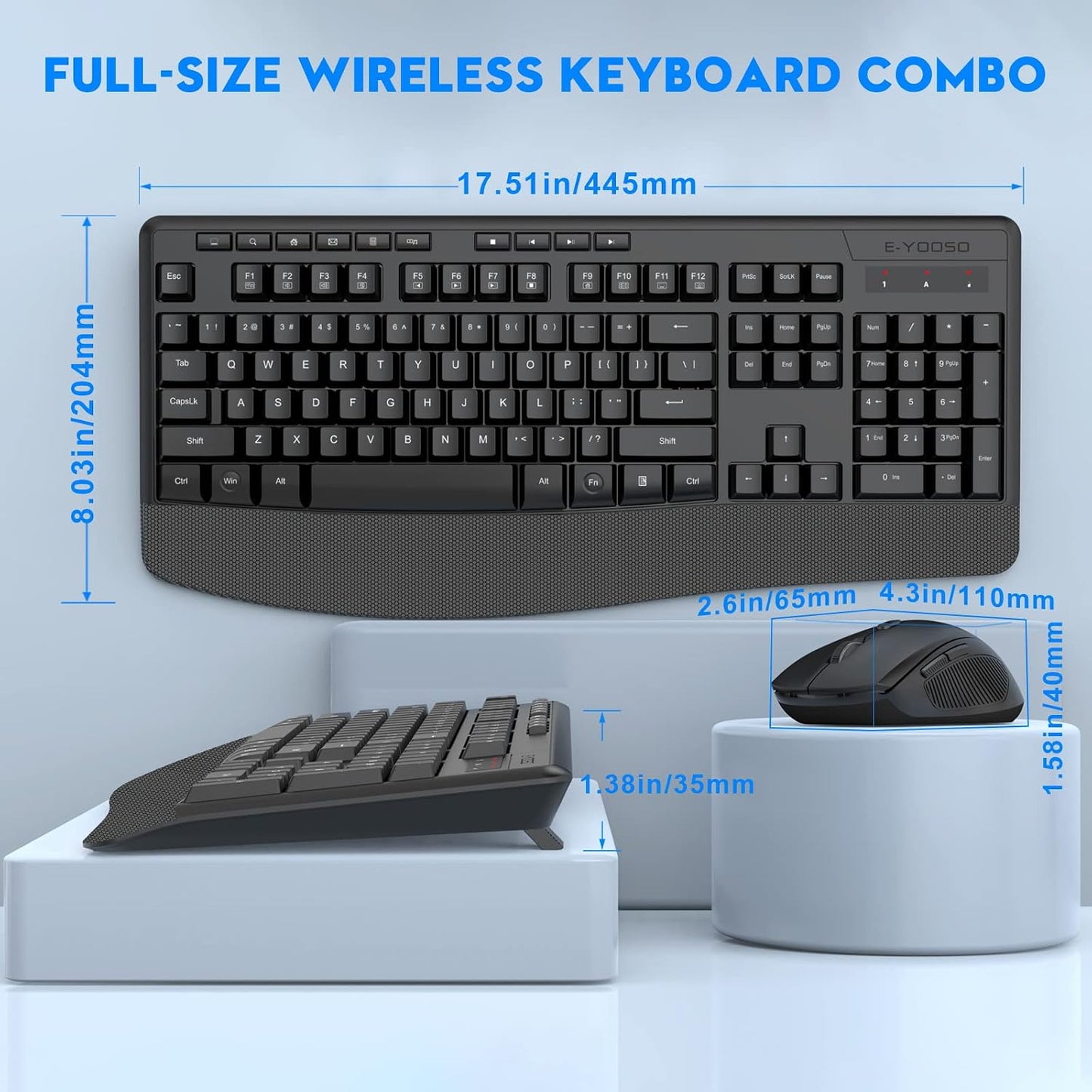 E-Yooso Wireless Keyboard and Mouse Combo - Ergonomic 2.4GHz Set for Home DEMO